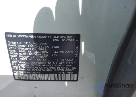 2024 Volkswagen Id.4 Pro z USA, uszkodzony, nr VIN 1V2CRPE83RC000417